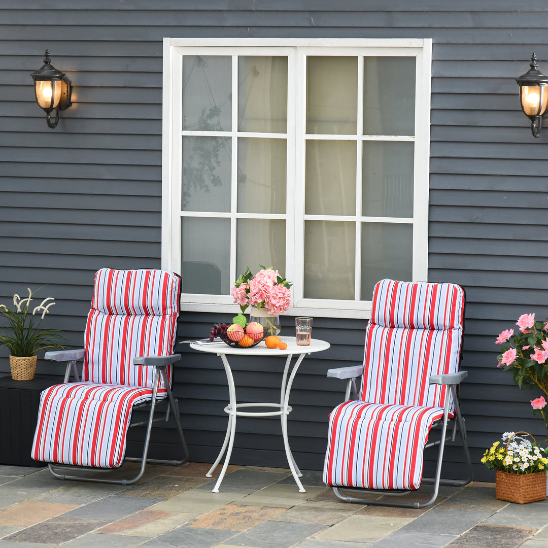 Sæt med 2 foldbare liggestole med hynder, justerbar ryglæn med 5 positioner, havestol, havemøbelsæt, stål, polyester, rød, 60 x 75 x 65-102 cm