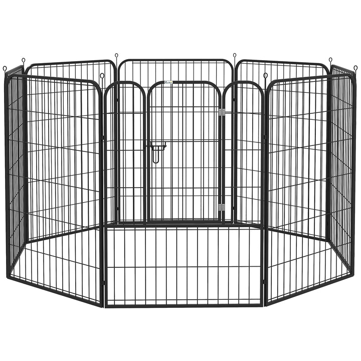 Hvalpegård, sæt med 8 dele, 100 cm høj, hvalpegård med aflåselig dør, 8 stålnetpaneler, hundegård, udendørs indhegning til store hunde, til indendørs og udendørs brug, grå