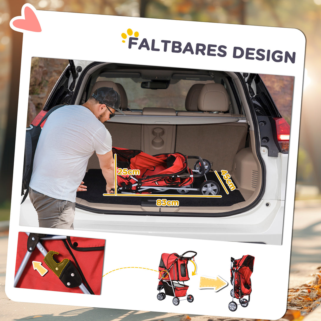 Hundeklapvogn op til 10 kg sammenklappelig gulvkurv 2 kopholdere justerbar kaleche rød