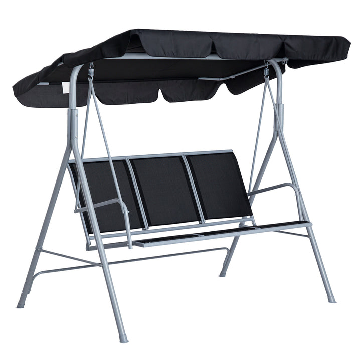 Hollywood-gynge med justerbar solskærm, 3-personers havegynge med skridsikre fødder, gyngebænks bæreevne op til 240 kg, haveliggestol til haven, terrasse, 171x108x154cm, sort