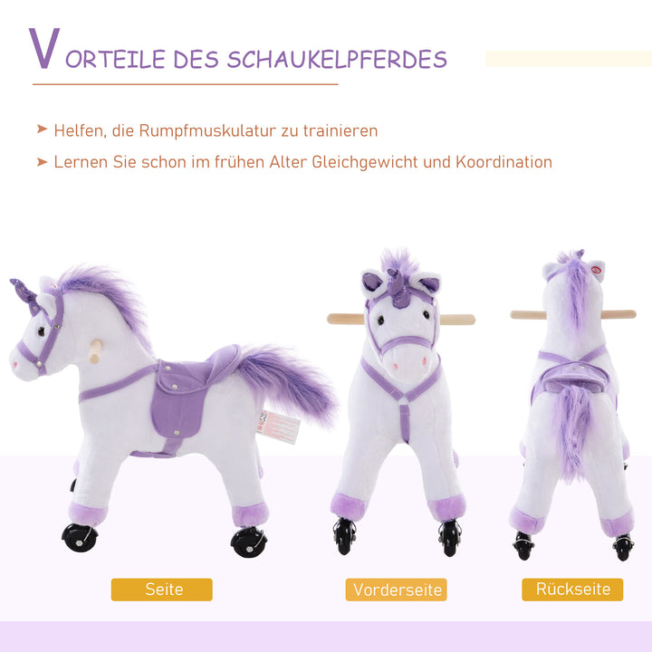Ridehest på hjul legetøjsheste ridedyr vrinskende plys lilla 55 x 23 x 60 cm