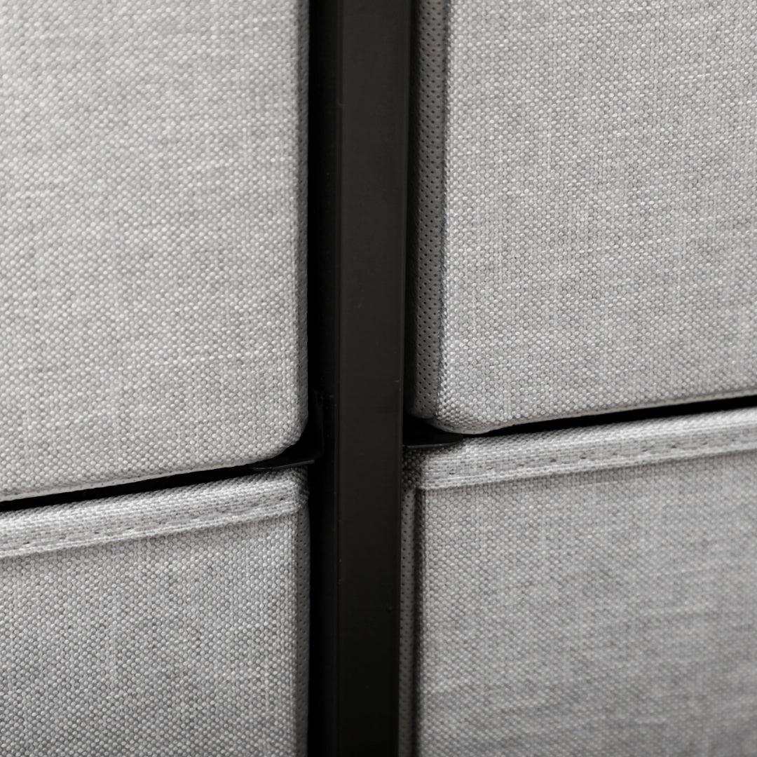 Kommode med 8 stofskuffer, metalramme, hylde, 80 x 30 x 81,5 cm, grå/sort