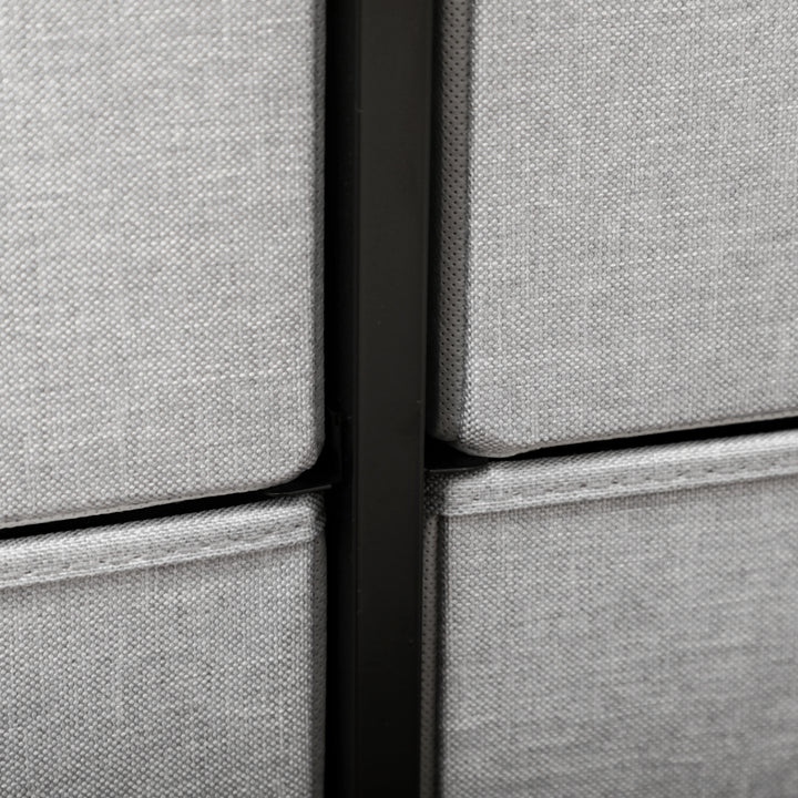 Kommode med 8 stofskuffer, metalramme, hylde, 80 x 30 x 81,5 cm, grå/sort