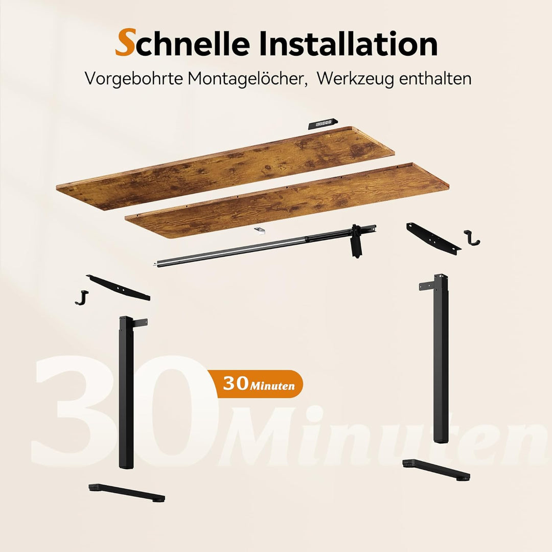 DEVAISE højdejusterbart skrivebord 160×70 cm, støjsvag motor med 3 højdeindstillinger, justeringsområde 72–118 cm, ergonomisk hæve-sænke skrivebord til kontor, brun