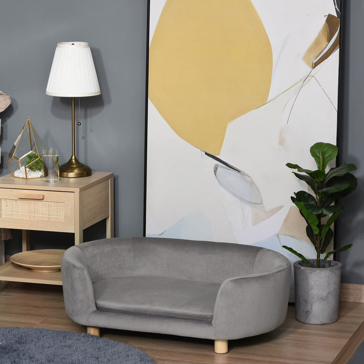 Kæledyrssofa hundesofa hundeseng med hollandsk fløjlsskum birketræsben til katte og hunde 86 x 55 x 33 cm lysegrå