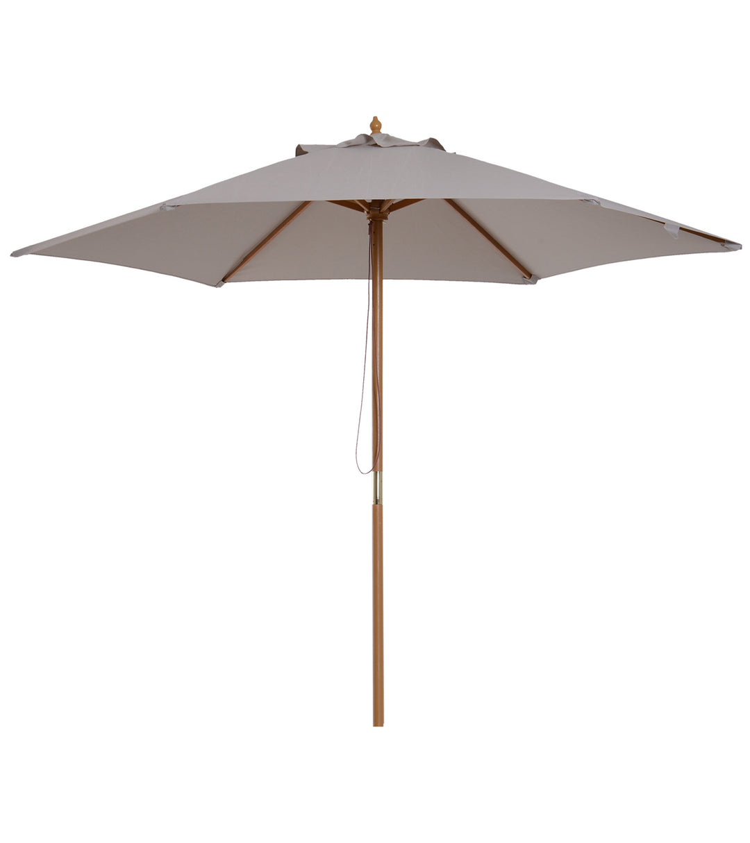 Parasol Ø 250 cm, parasol med rebtrækmekanisme, balkonparasol, strandparasol af bambus, vindtæt, markedsparasol, solskærm til balkon, terrasse, have, grå