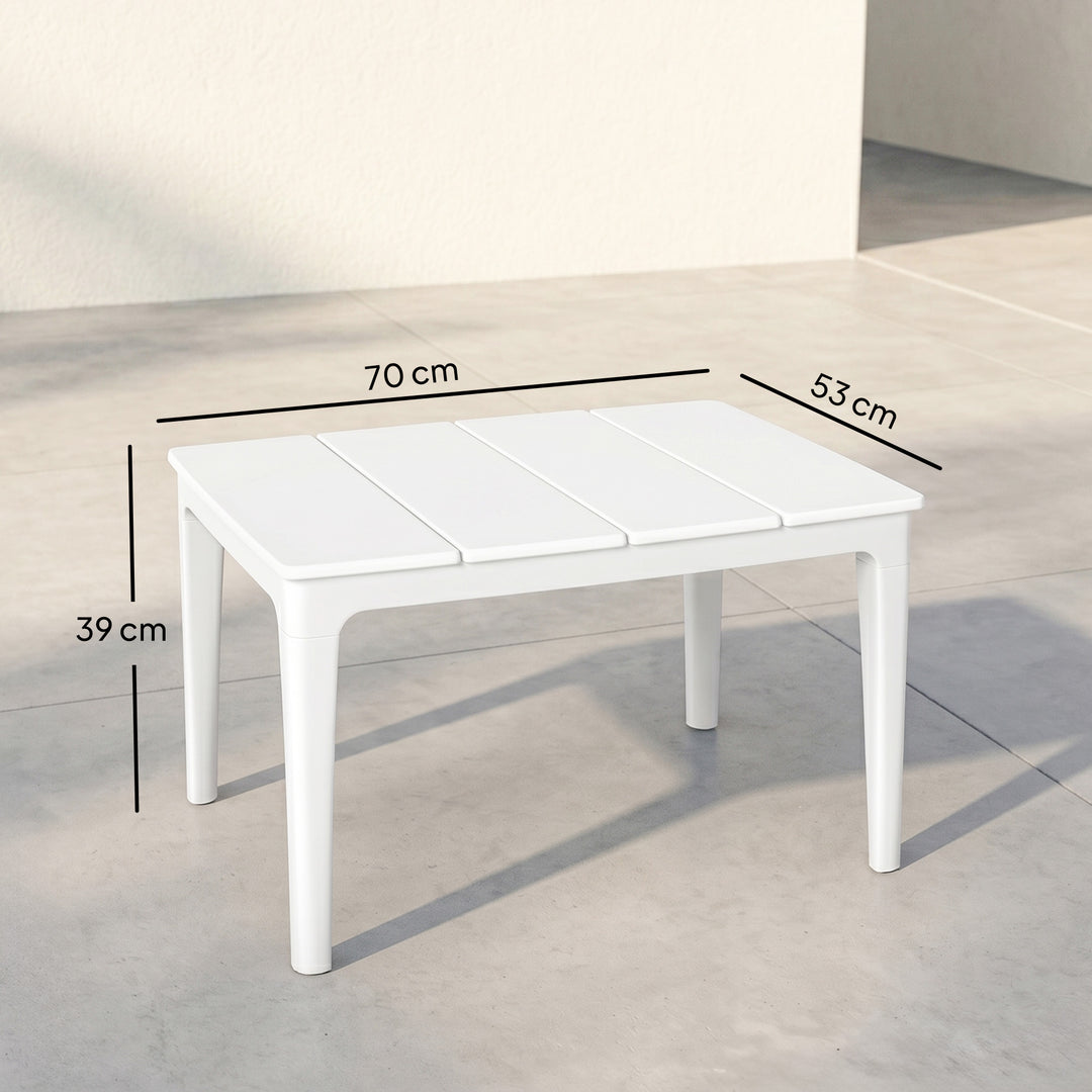 Sidebord 70 x 53 cm, vejrbestandigt, rektangulært havebord i plastik, balkonbord, 35 kg lasteevne, cremehvid