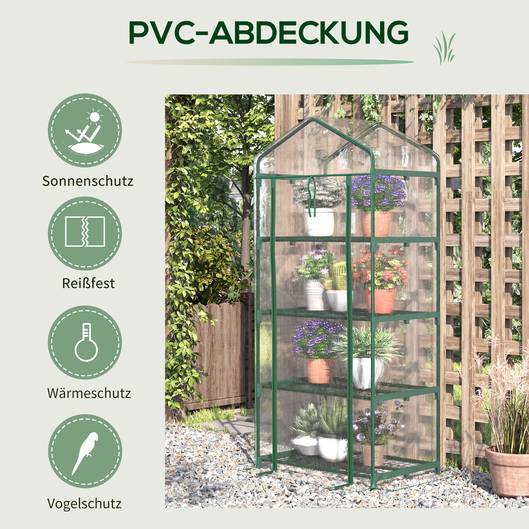 Foliedrivhus, drivhus, minidrivhus, plantehus, kold ramme, 4 hylder, 70 x 50 x 160 cm, transparent