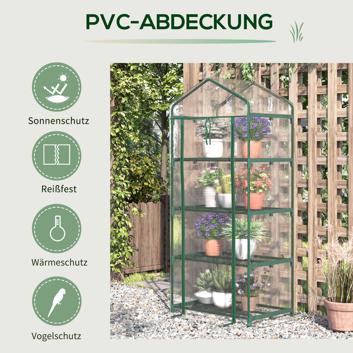 Foliedrivhus, drivhus, minidrivhus, plantehus, kold ramme, 4 hylder, 70 x 50 x 160 cm, transparent