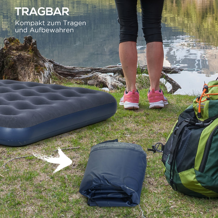 Luftmadras til 2 personer, blød og robust, 203 x 152 x 22 cm, mørkeblå
