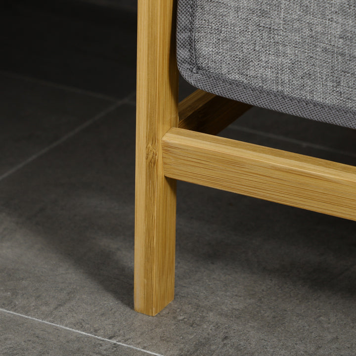 Vasketøjskurv, 2 vasketøjsposer, 2 håndtag, bambus, 63,5 x 33 x 73 cm, grå + natur