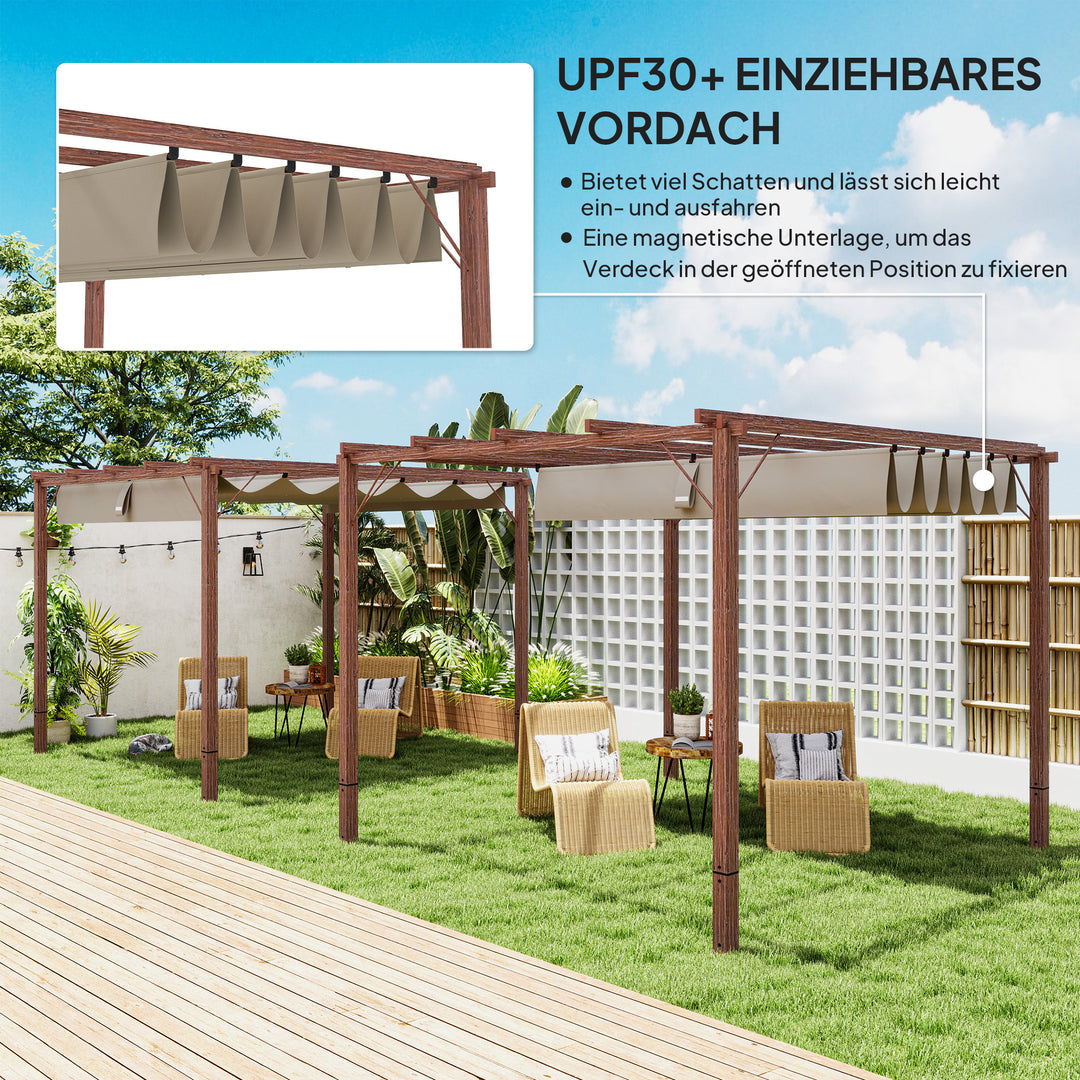 3 X 3 m havepergola, justerbart terrassetag, aluminiumsramme, upf 30+ solbeskyttelse, naturtræ