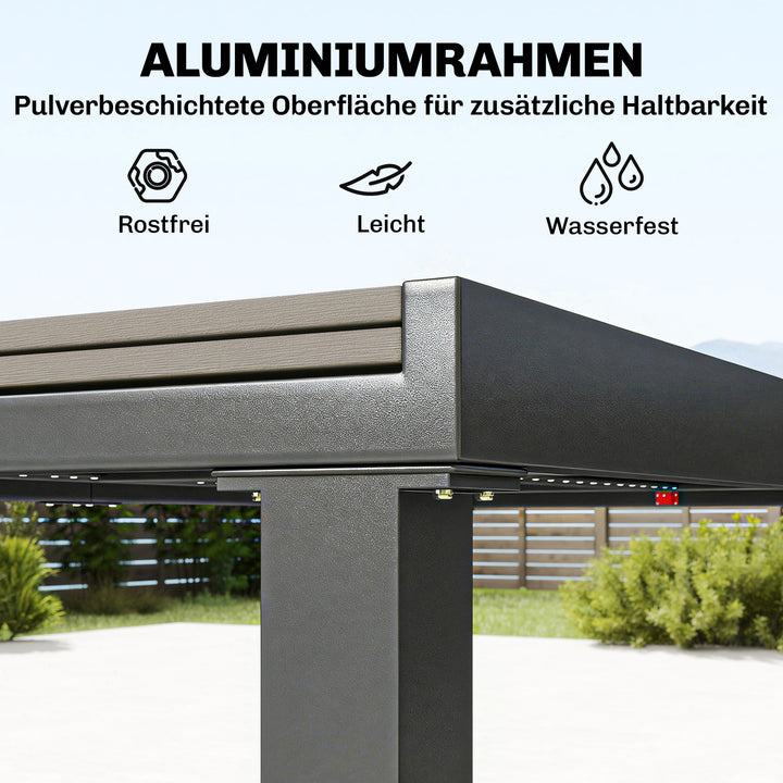 Havemøbelsæt, 7-delt siddegruppe, udtræksbord med 6 stabelbare stole, trælook, lameldesign, aluminiumsstel