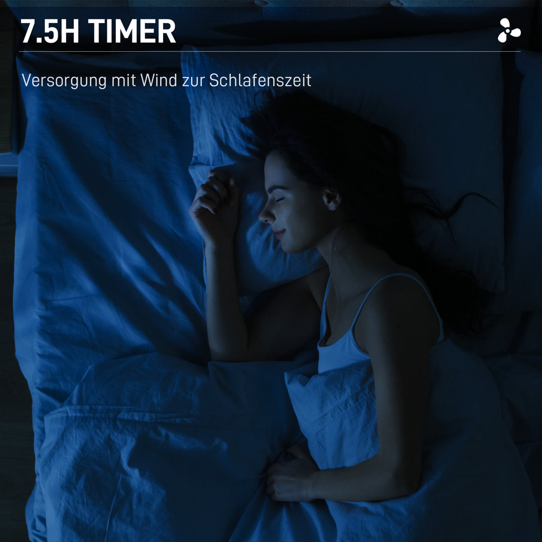 Sokkelventilator med befugtning, støjsvag, bærbar, fjernbetjening, sort/hvid