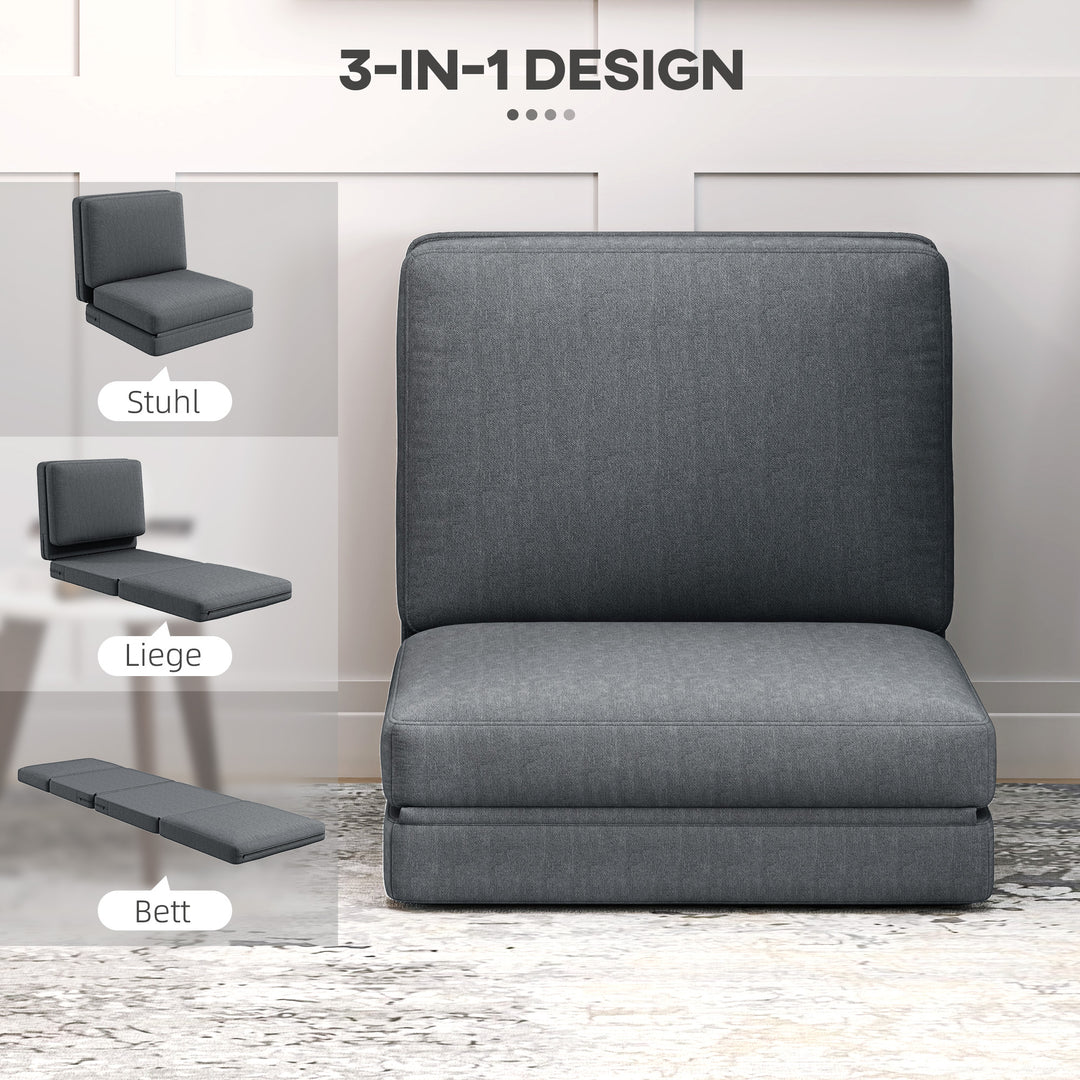 Klapstol med hynde, polstret sofa, stue, gæsteværelse, kontor, 75 x 268 x 18 cm, mørkegrå