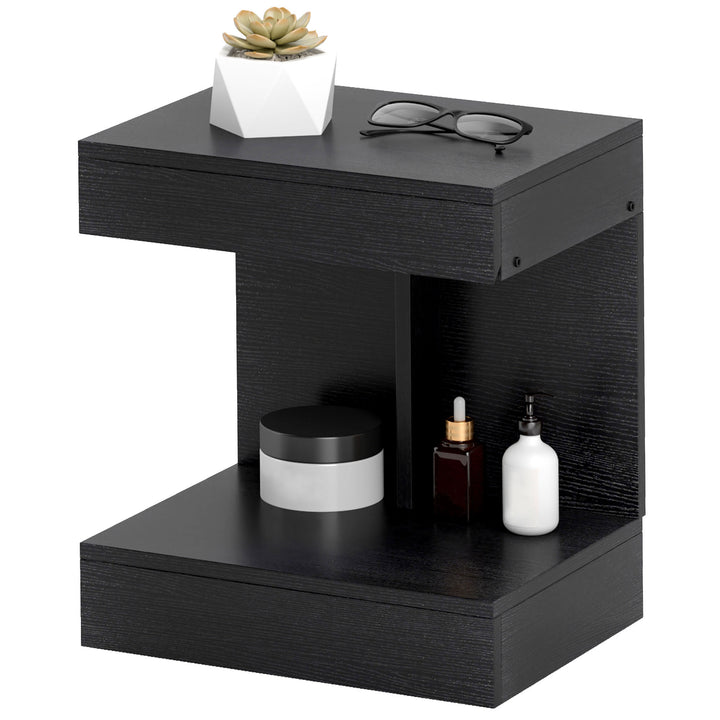 Natbord, sidebord med skuffe og opbevaringsrum, moderne sofabord med hylde til forskellige rum, sort