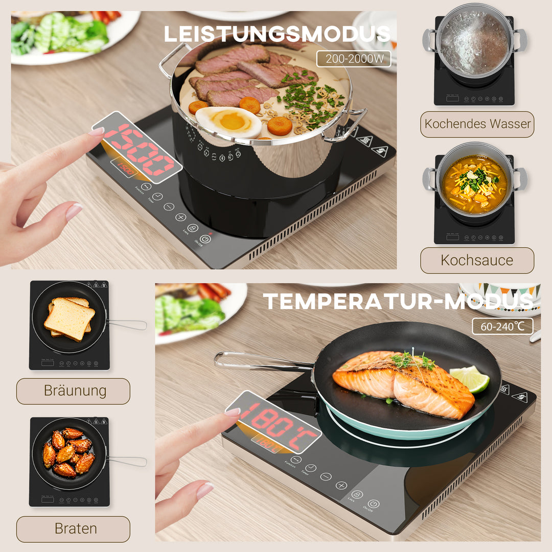 Induktionskogeplade med 10 temperaturniveauer, touchpanel, sort