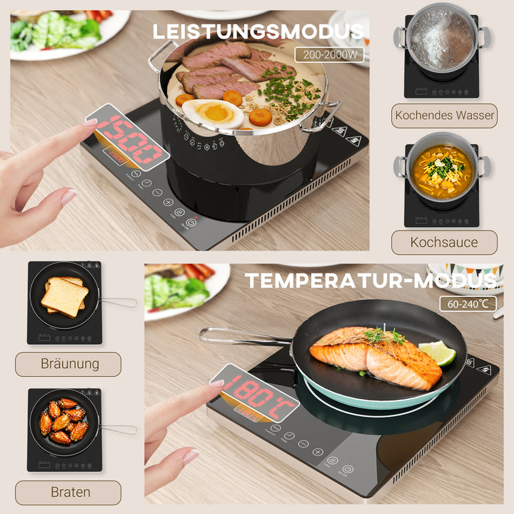 Induktionskogeplade med 10 temperaturniveauer, touchpanel, sort