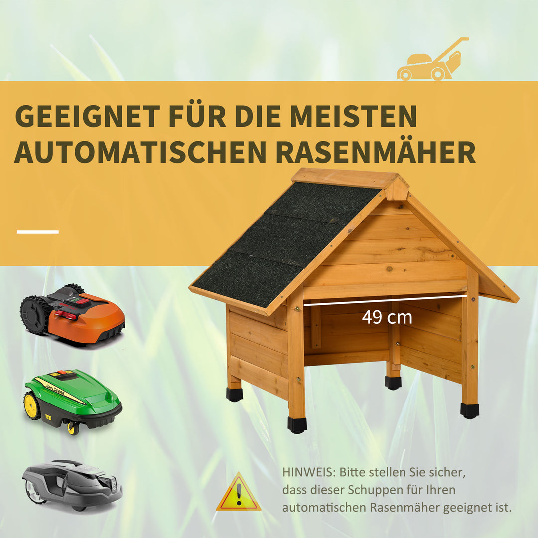 Trægarage til robotplæneklippere, carport til plæneroboter, sol- og regnbeskyttelse, gul, 75 x 76 x 70 cm