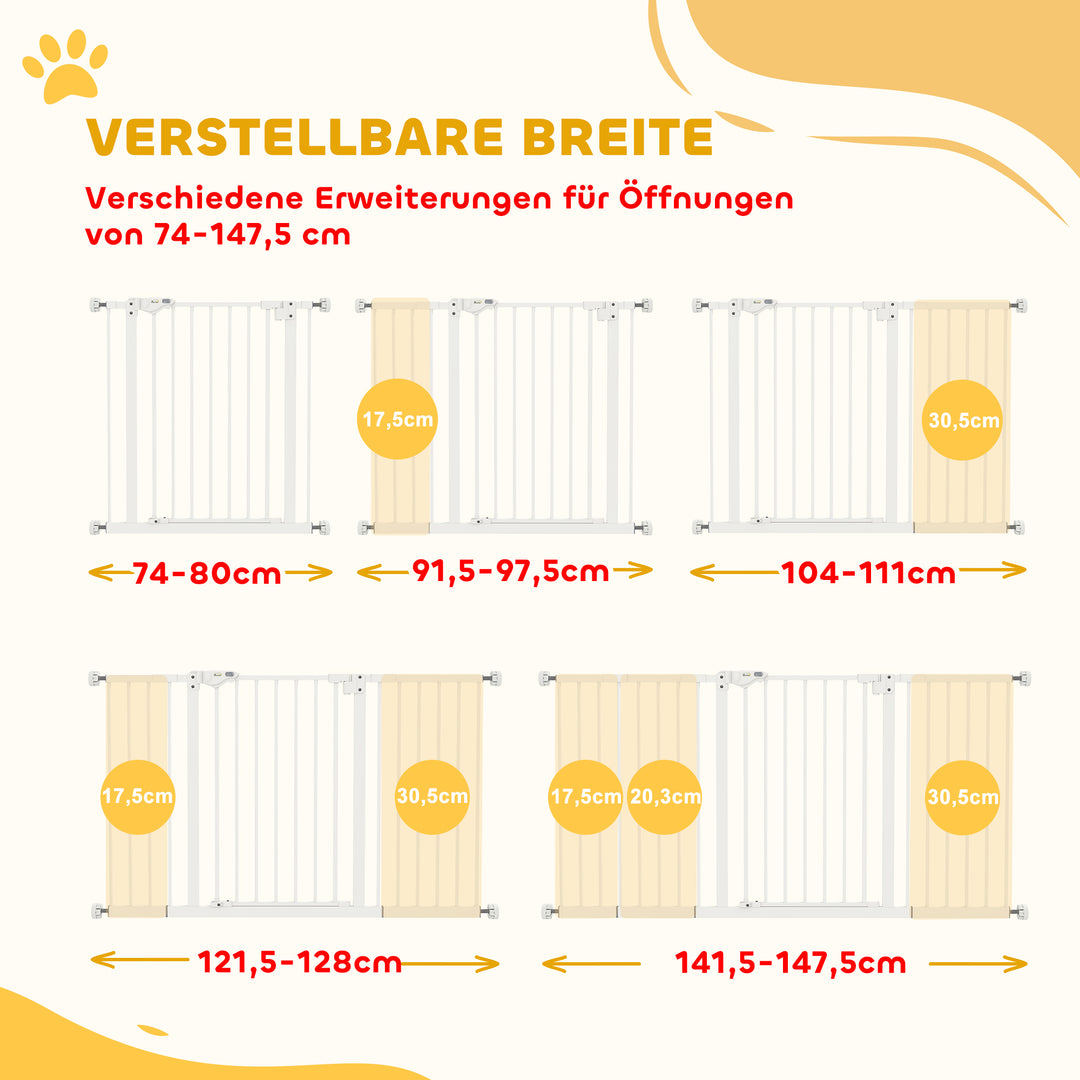 Hundegitter, udvideligt, klemmemontering, metal, 136x76 cm, hvid