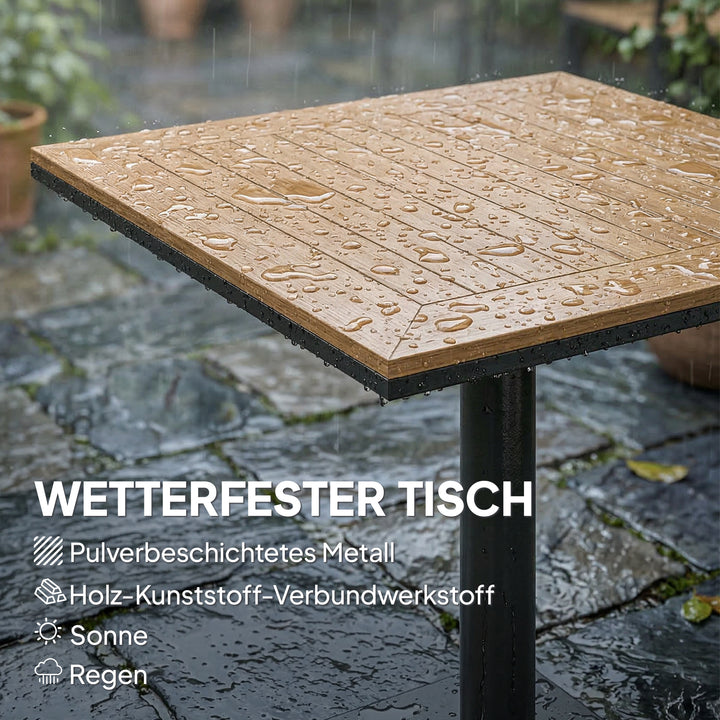 Sidebord 70 x 70 cm, vejrbestandigt havebord med trælook, bred fod, firkantet, naturtræ