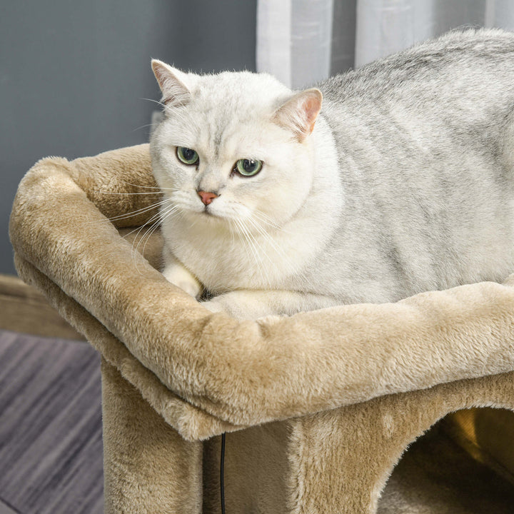 Kradsetræ med jute kradsemåtte, hvileplatform, legebold, kattehus, kaffebrun, 40 x 40 x 57 cm