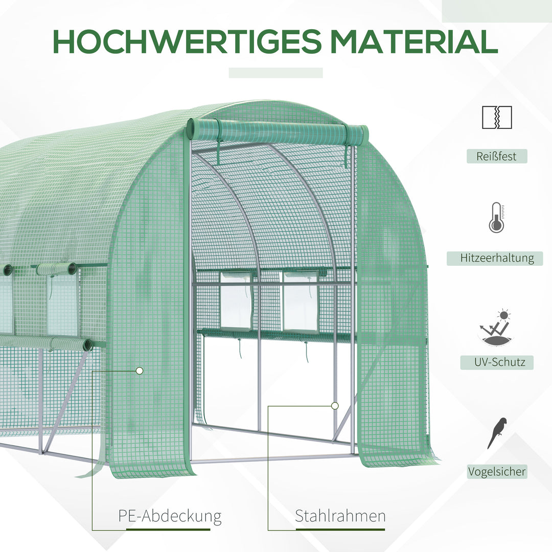 Polytunnel drivhus, 6 rullevinduer, lynlåsdør, ramme i rustfrit stål, 2,95 x 2 x 2 m, grøn