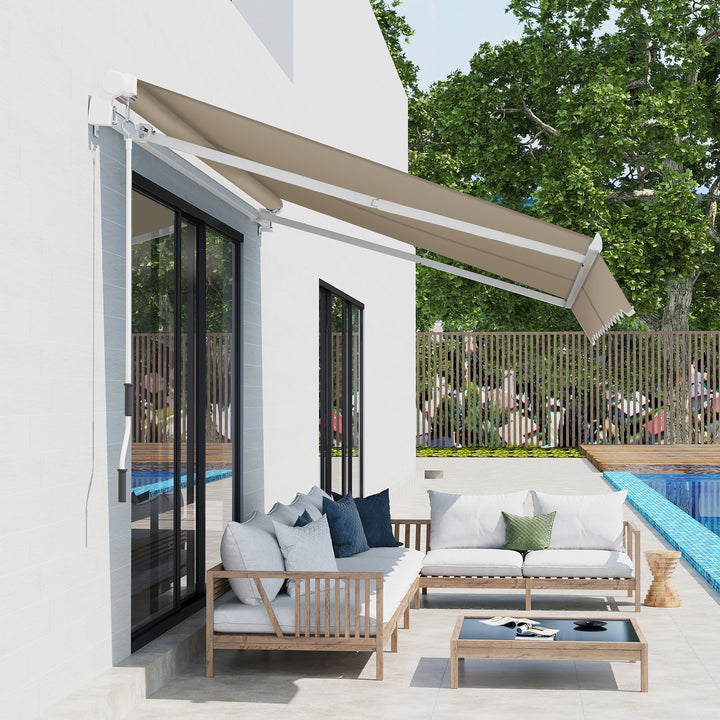 Foldbar markise, justerbar klemmemarkise, terrassemarkise, 3,95 x 3m, solafskærmning med håndsving, balkonmarkise, beige
