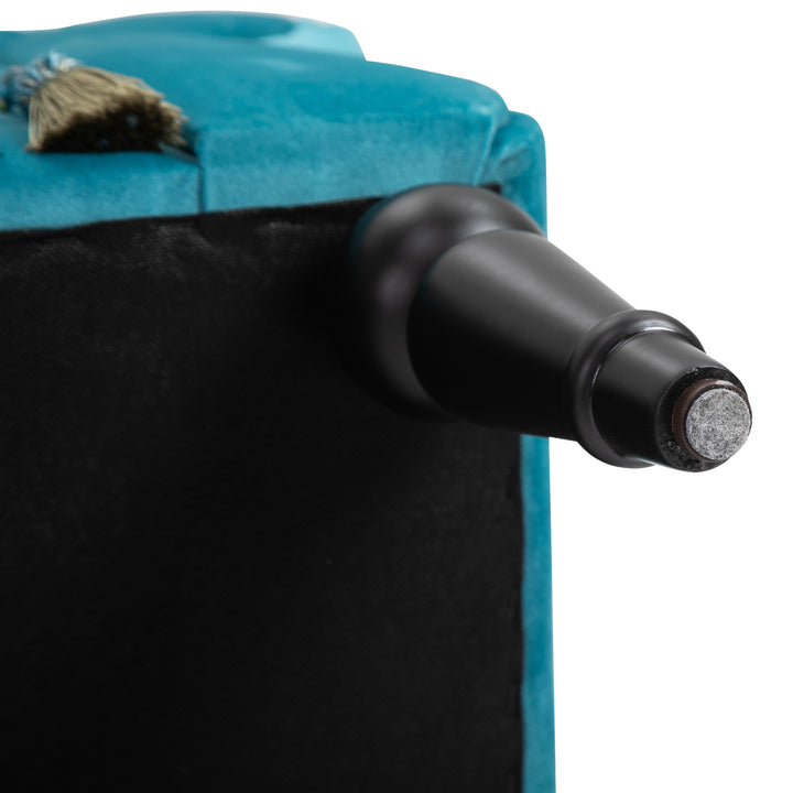 Polstret bænk, fløjlslook, luksuriøs sengebænk med træben, entrébænk til soveværelse, lasteevne op til 150 kg, blå, 117 x 40 x 58 cm