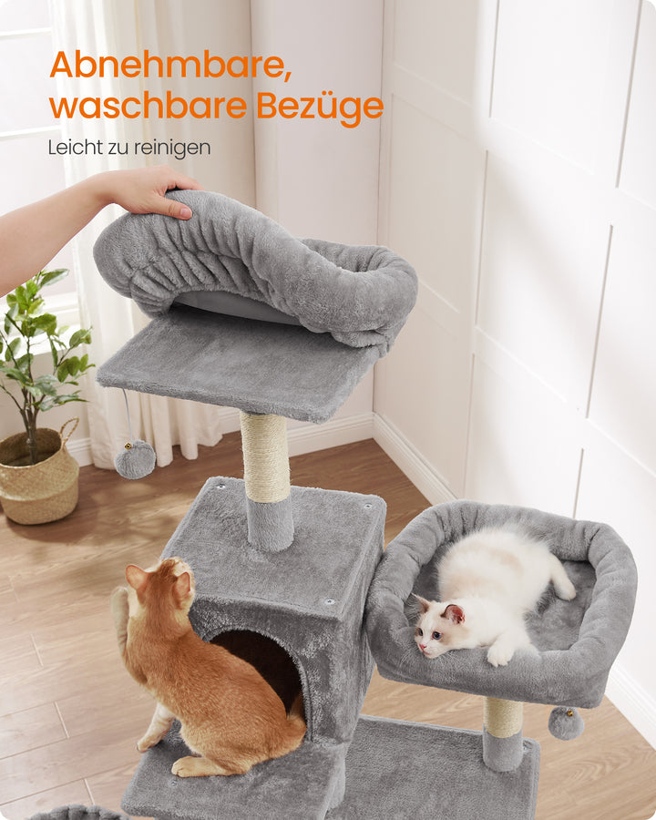 Elegant kattetårn med stor hængekøje, grå