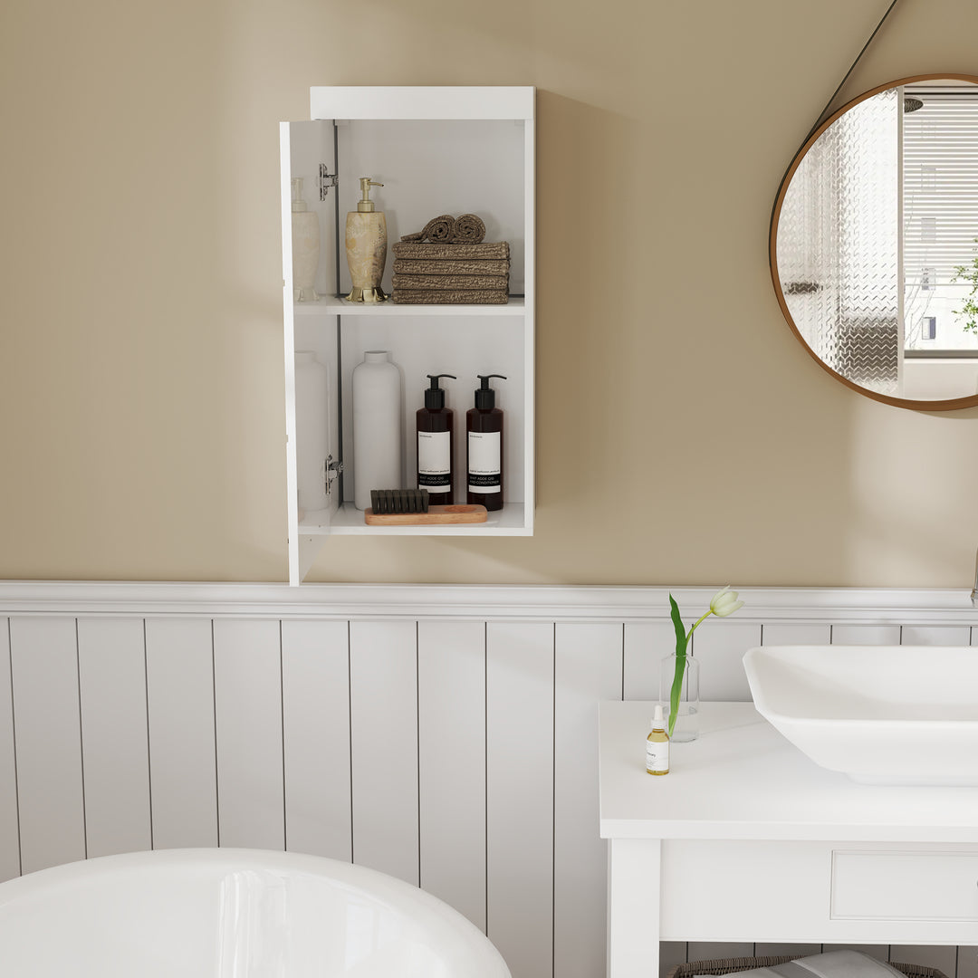 Badeværelsesskab i to niveauer, kommode, vægmonteret, spånplade, mdf, hvid