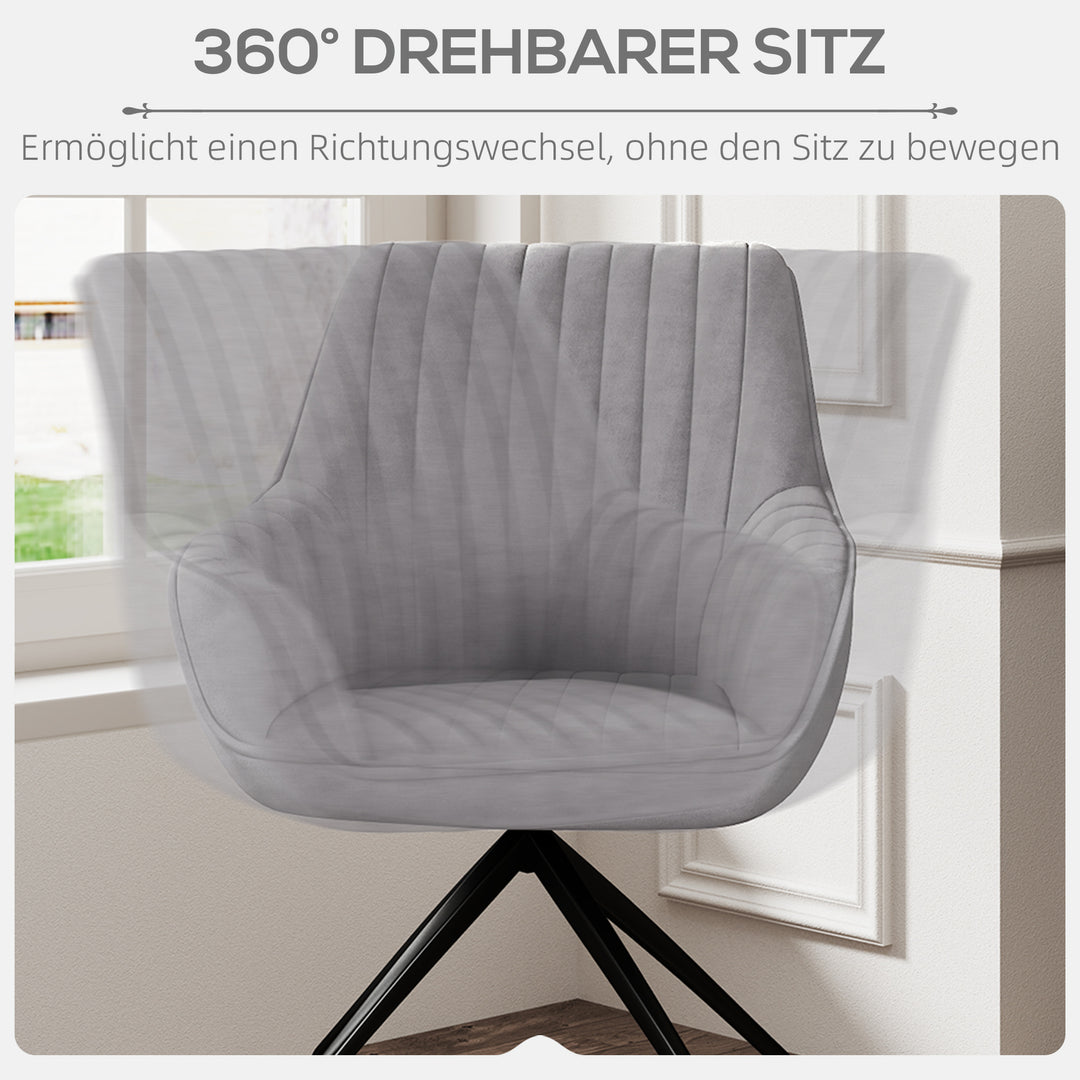 Drejestol, moderne accentstol med metalben til stue, soveværelse, kontor, grå