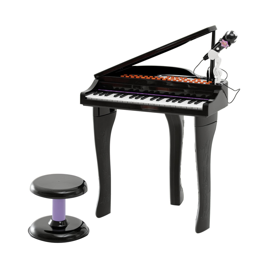 Børnekeyboard med 37 tangenter, skammelklaver med mikrofon, LED-læringstilstand, optagefunktion, klaverinstrument til 3-6-årige børn, sort