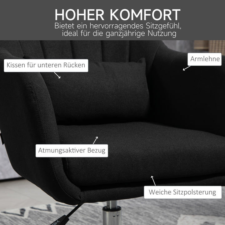 Drejestol, højdejusterbar kontorstol, linnedlignende polyester, metal, 60 x 60 x 79-91 cm, sort