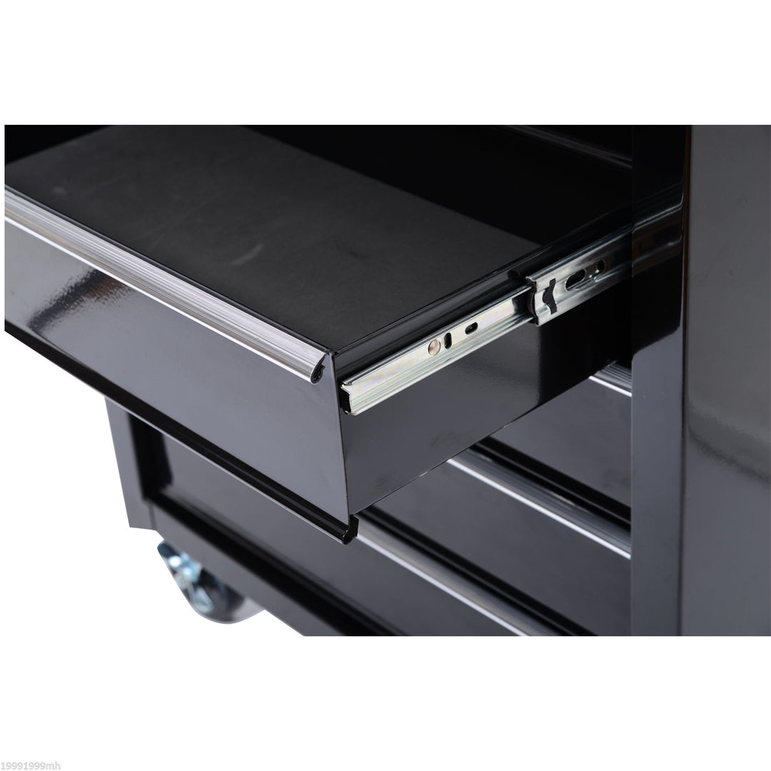 Værktøjskasse, værktøjsskab, sammenrullelig, 5 skuffer, stål, sort