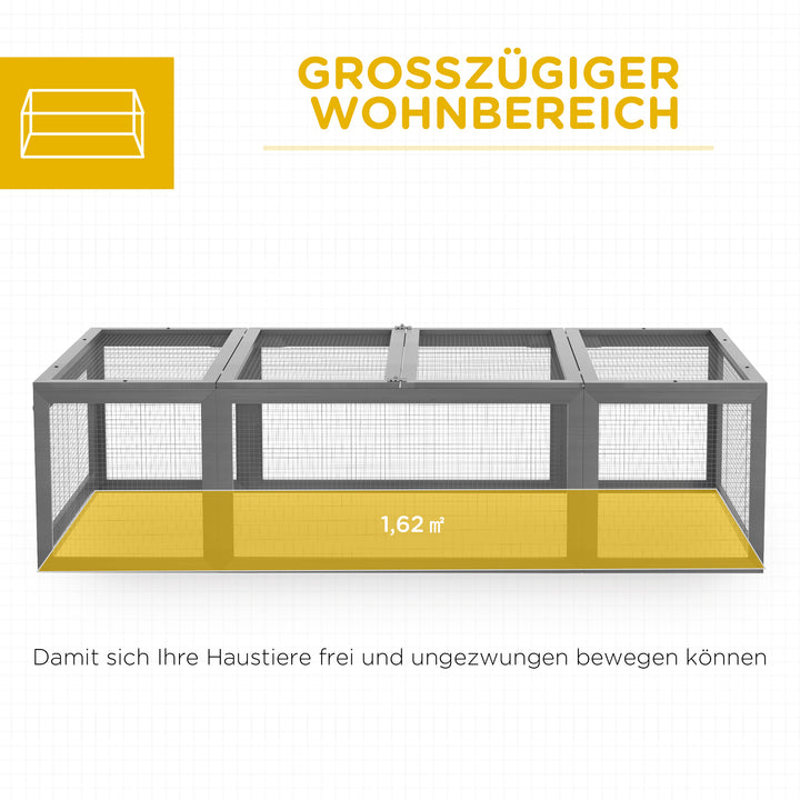 Udendørs indhegning til smådyr med hængslet tag, fyrretræ, grå