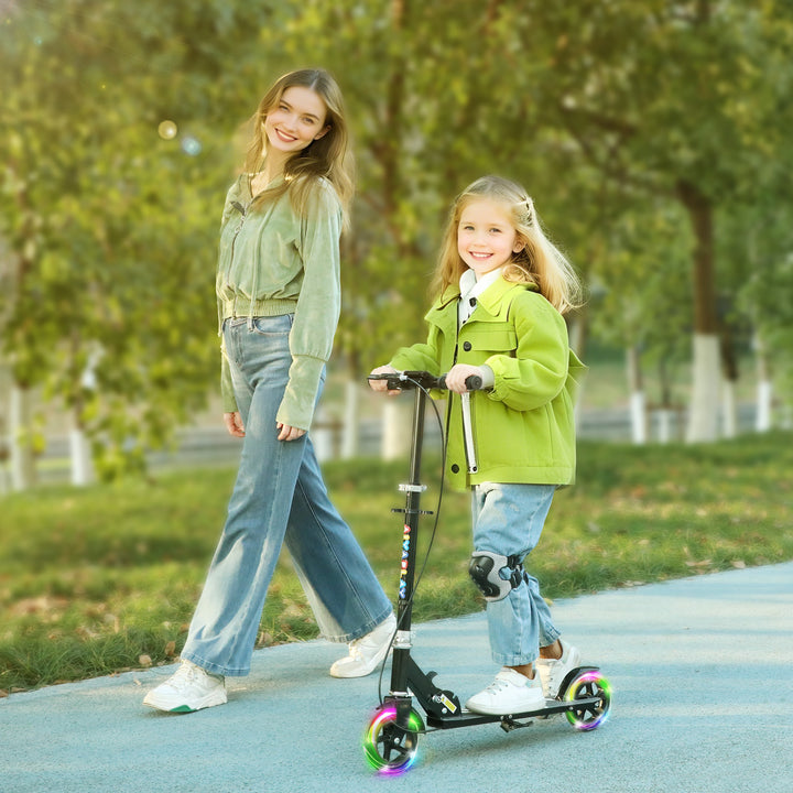 Børnescooter, dobbeltbremser, metalstel, fodstøtte, foldbar, 3-8 år, sort