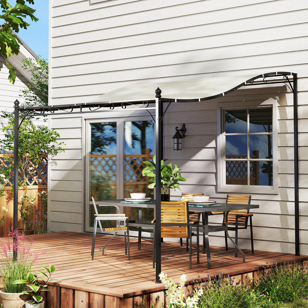 3 x 2,5 m pergola, vægmonteret havepavillon, vandafvisende, metalramme, drænhuller, skyggetag, cremehvid