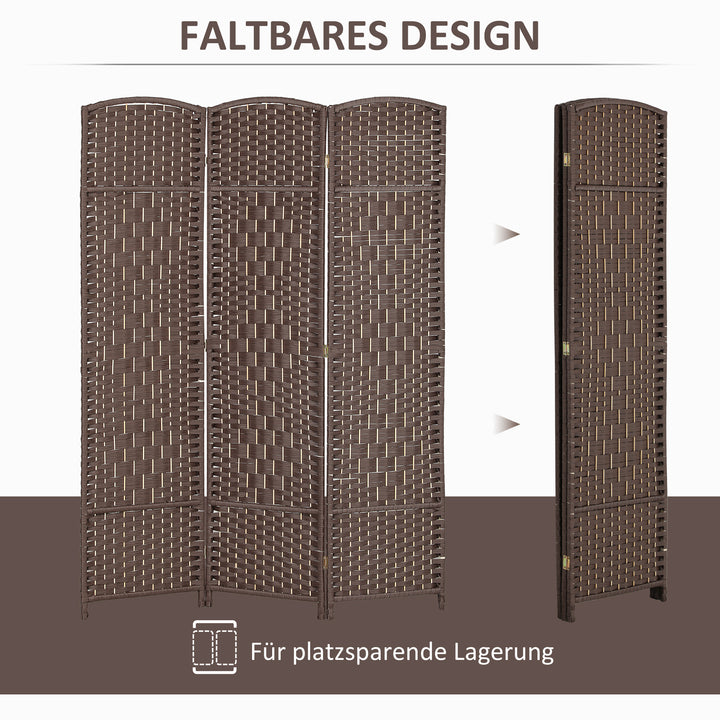 Rumdeler, 3-panels foldbar skillevæg, vævet mønster, fyrretræ, brun