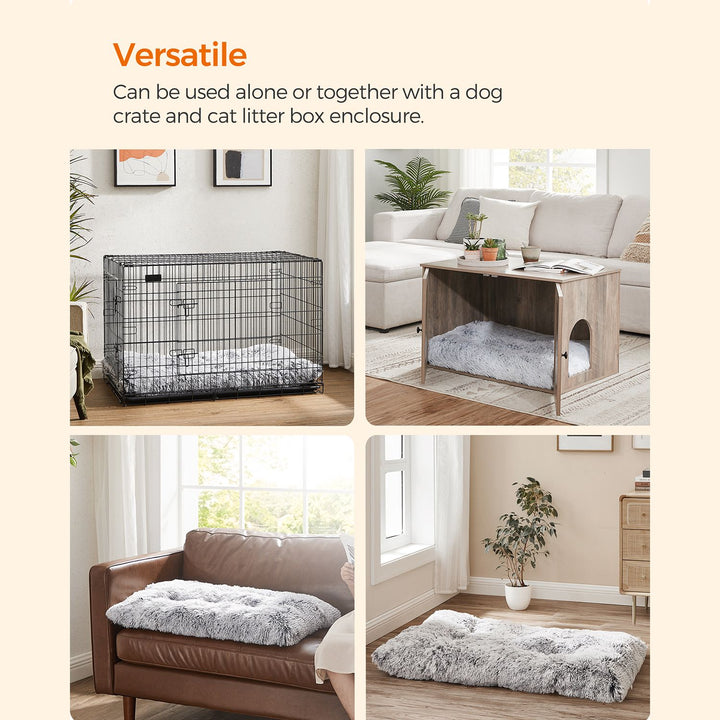 Hundeseng med lang pels, 110 x 73 cm, blød polstring, maskinvaskbar, multifunktionel og bærbar, lysegrå