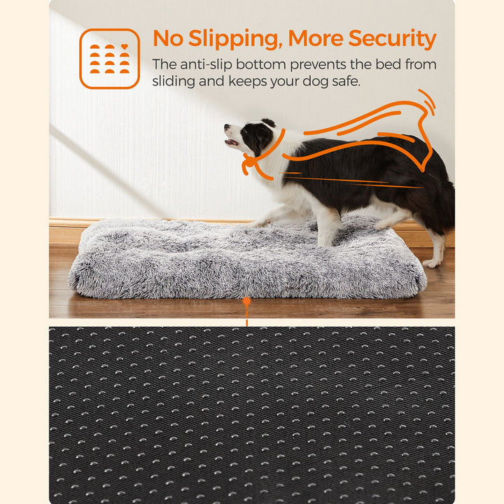 Hundeseng med lang pels, 110 x 73 cm, blød polstring, maskinvaskbar, multifunktionel og bærbar, lysegrå