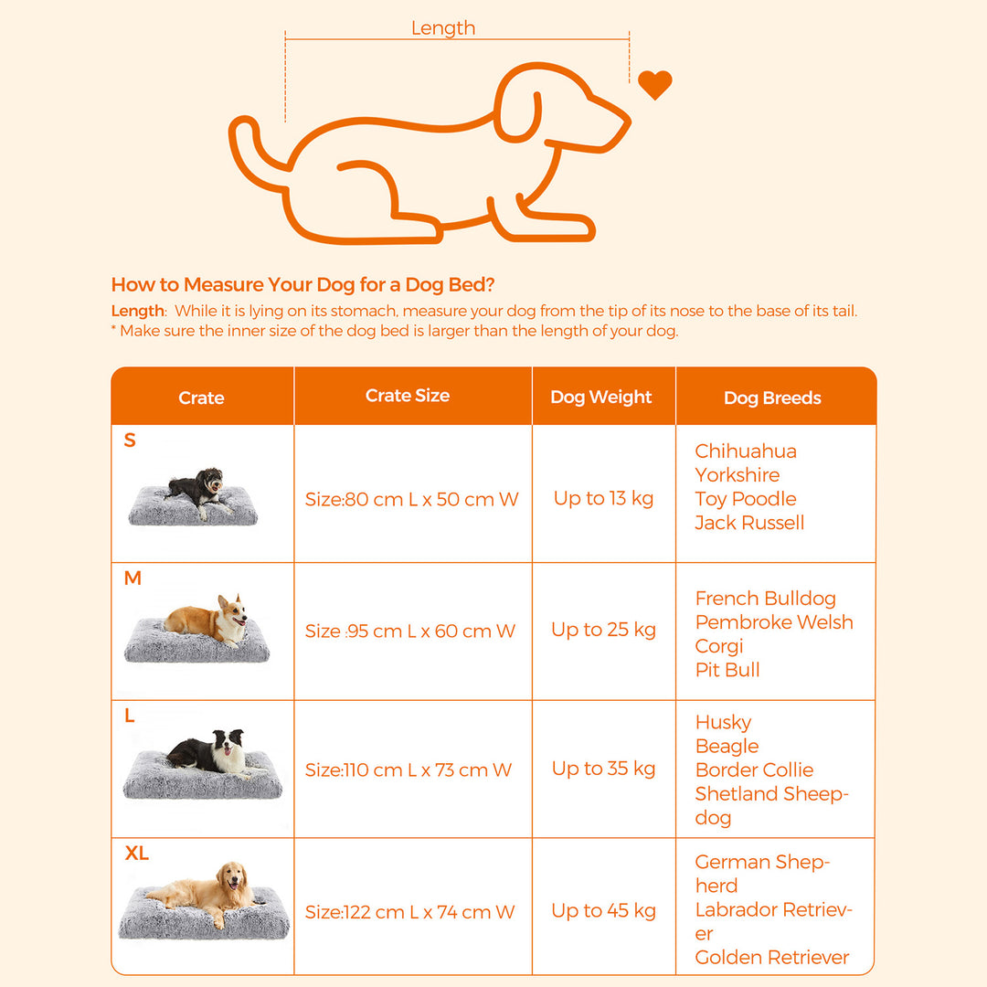 Hundeseng med lang pels, 110 x 73 cm, blød polstring, maskinvaskbar, multifunktionel og bærbar, lysegrå