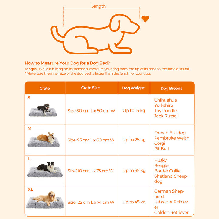 Hundeseng med lang pels, 110 x 73 cm, blød polstring, maskinvaskbar, multifunktionel og bærbar, lysegrå