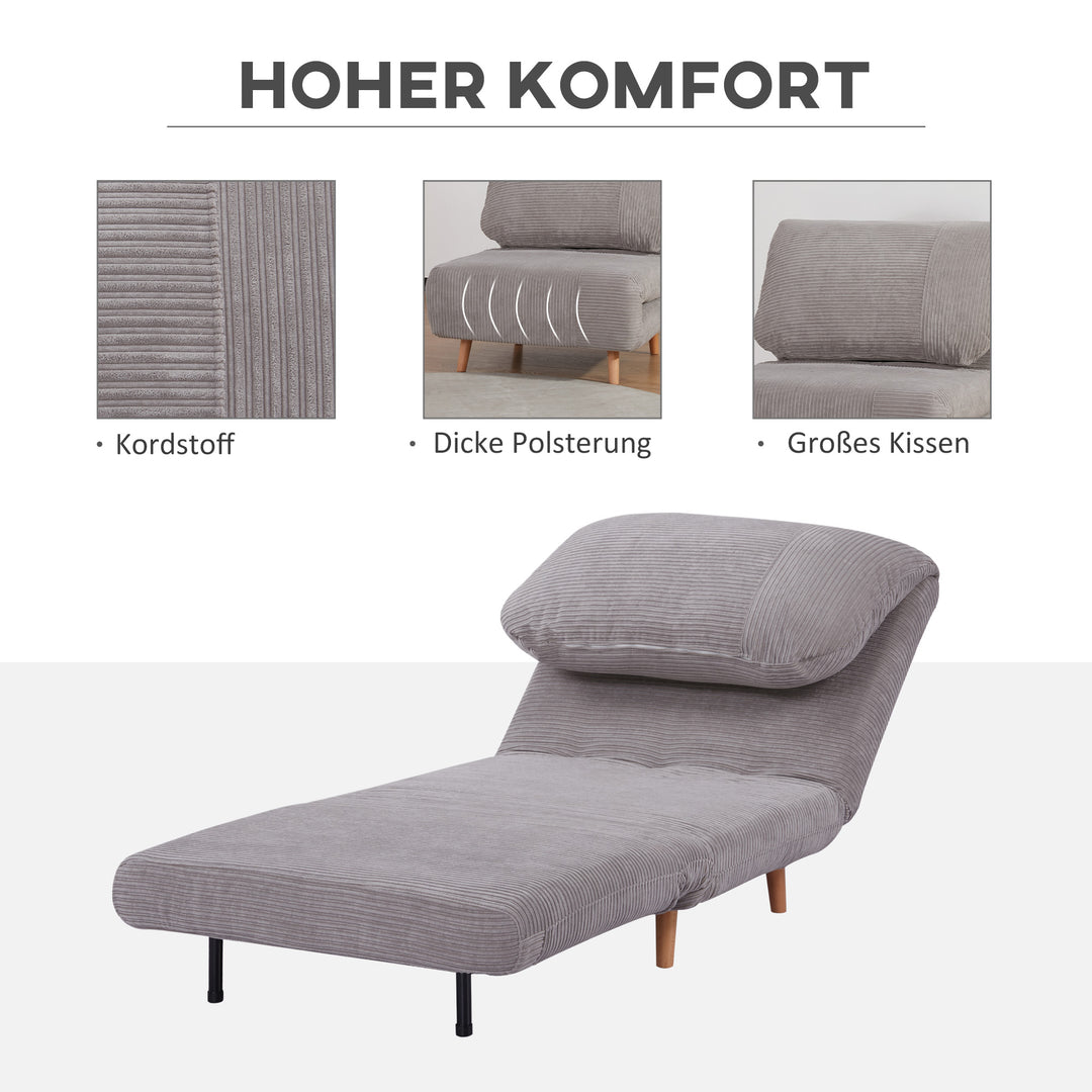 2-I-1 sovesofa gæsteseng, op til 200 kg, justerbar nakkestøtte, fløjlslook, 82 cm x 8 cm x 83 cm, grå