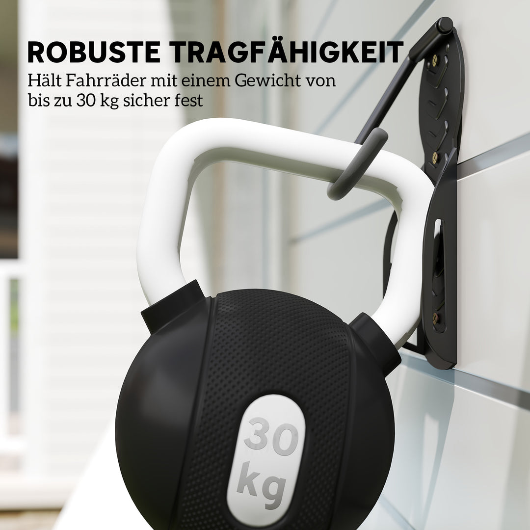 Sæt med 4 lodrette cykelvægbeslag med 30 kg lasteevne, foldbar til 4 cykler, sort