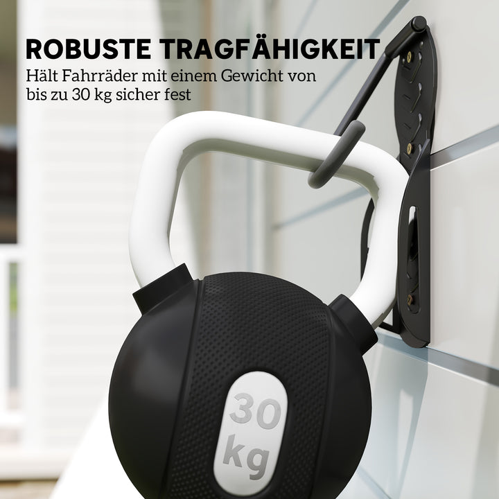 Sæt med 4 lodrette cykelvægbeslag med 30 kg lasteevne, foldbar til 4 cykler, sort