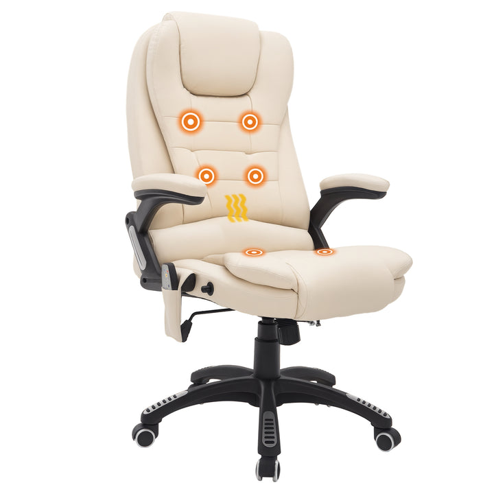 Kontorstol med massagefunktion, varmefunktion, højdejusterbar, vippefunktion, massage kontorstol, cremehvid + sort