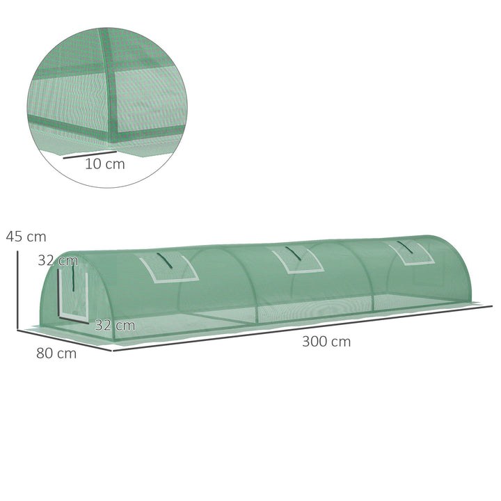 Foliedrivhus, vejrbestandigt, UV-bestandigt, polytunnel, 300 cm x 80 cm x 45 cm, grønt