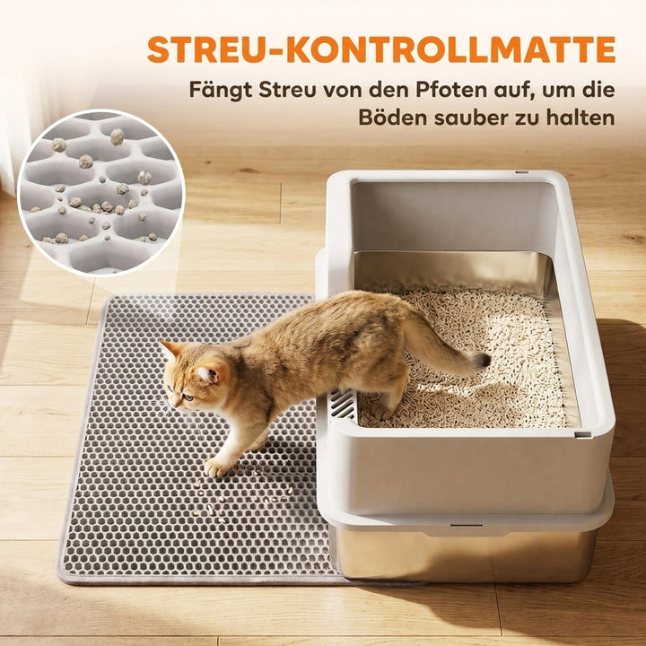 XL kattebakke i rustfrit stål med låg, høje sider, lysegrå