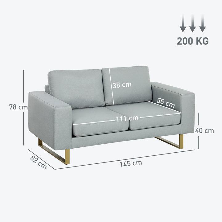2-Personers sofa, sofa med massivt træstel, metalben, enkelt design, lysegrå
